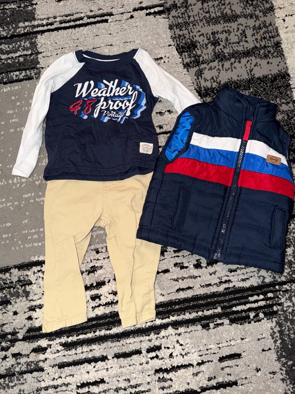Weatherproof Navy, White & Red Raglan Top with Navy Puffer Vest
